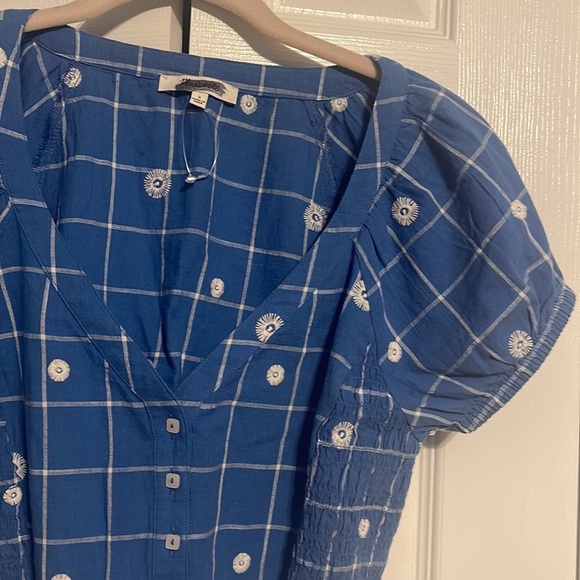 Madewell embroidered puff short sleeve crop top in windowpane size 2  NEW - Picture 6 of 9